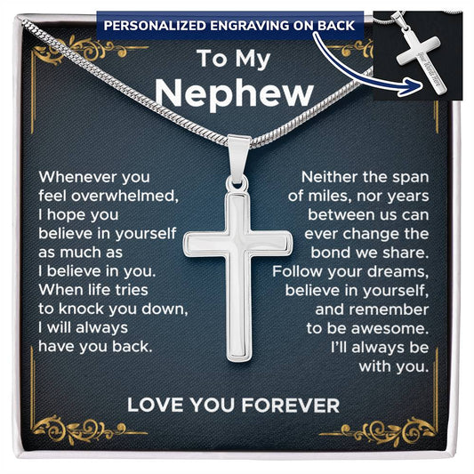 To My Nephew Black Cross Necklace, Nephew Gift for Men, Message Card Nephew Jewelry, Brass Metal Cross Pendant, Necklace for Nephew for Birthday, Grad Present for Nephew