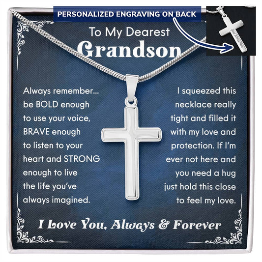 randson Birthday Gifts From Grandma Present For Grandson From Grandmother To My Grandson Necklace From Grandparents Cross Chain with Message Card and Gift Box