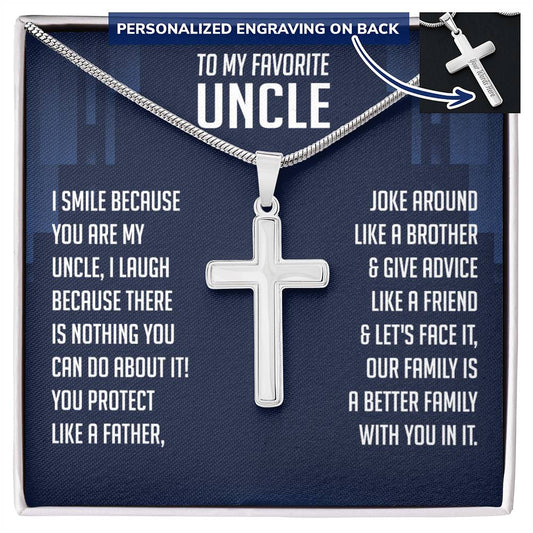 Cross Necklace for Uncle, Birthday Gifts for Uncle, Motivational Message Jewelry for Men, Appreciation Necklace from Nephew or Niece, Brass Cross Pendant for Uncle