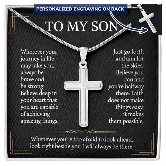 To My Son From Mom, Son Gifts From Mom and Dad, Mother and Son Necklace, Birthday Gift For My Son Graduation Christmas Faith Personalized Cross Necklace Present