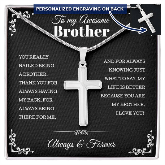 To My Brother Personalized Cross Necklace, Birthday Gift, Valentine's Day Gift, Christmas Gift, With Blessing Card And Gift Box