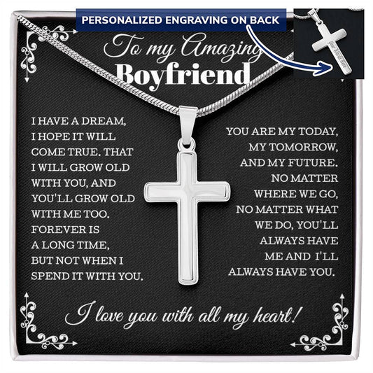 Gift for Boyfriend, Personalized Cross Necklace from Girlfriend, Boyfriend Anniversary Jewelry ♥