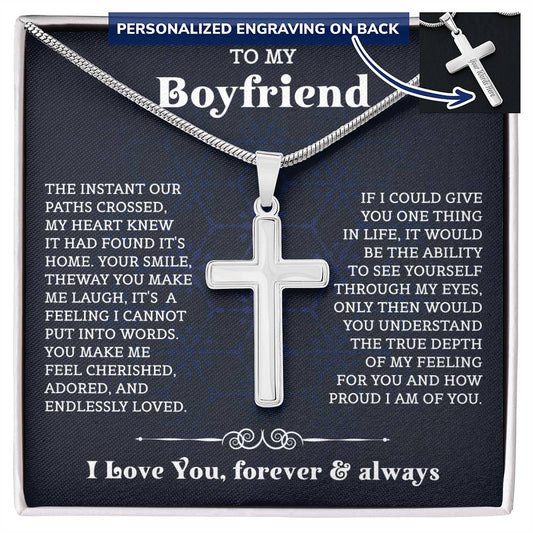 To My Boyfriend Personalized Cross Necklace, Gift For Boyfriend, Boyfriend Christmas Gift, Birthday Gift, Anniversary Gift For Him