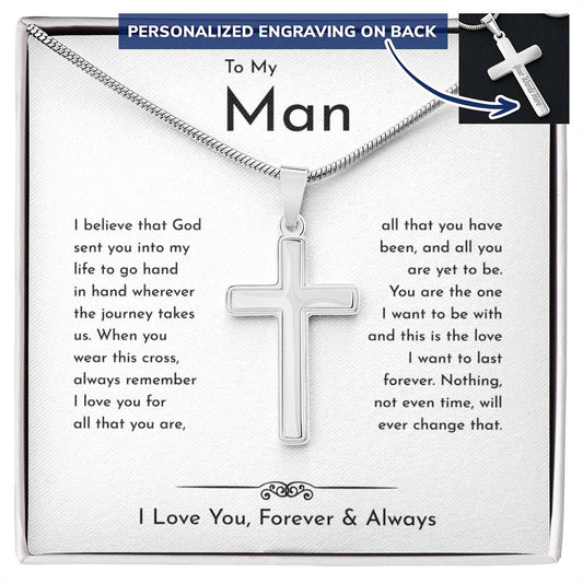To My Man Personalized Cross Necklace | Men's Cross Jewelry | Birthday Gift | Valentine's Day Gift | Christmas Gift | Anniversary Necklace