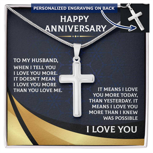 Happy Anniversary Gift for Husband, Gifts for Him, Personalized Cross Necklace, from Wife, Wedding Anniversary