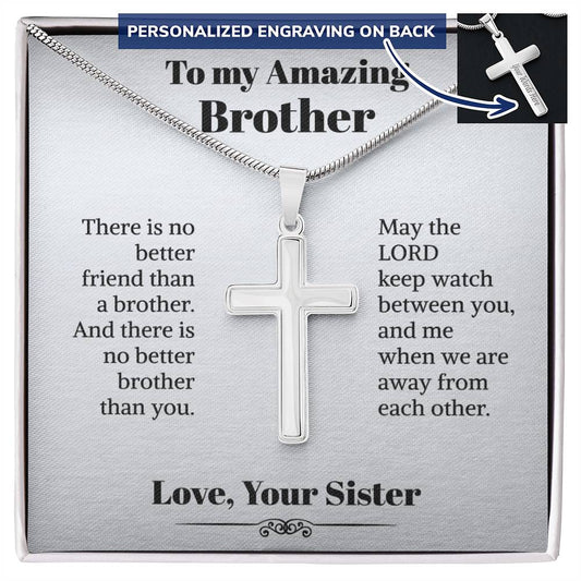 To My Amazing Brother Personalized Cross Necklace Gifts For Brother From Sister Brother With Message Card