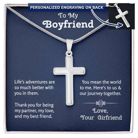 Gift for Boyfriend, Silver Cross Men Necklace from Girlfriend, Boyfriend Anniversary Jewelry