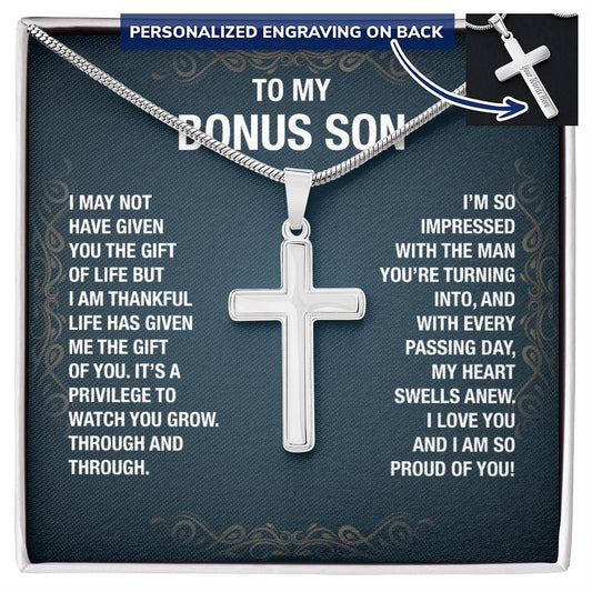 To My Bonus Son Personalized Cross Necklace