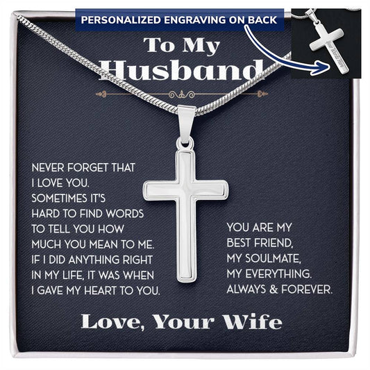 To My Husband Cross Necklace Never Forget That I Love You Personalized Gift For Husband