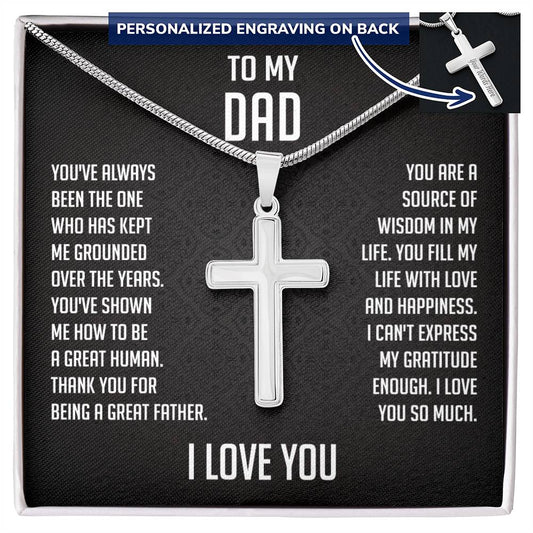 To My Dad Personalized Cross Necklace With A Sentimental Card, Birthday, Christmas Necklace Gift