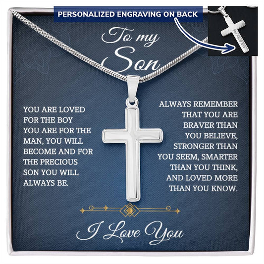 To My Son From Mom, Son Gifts From Mom and Dad, Mother and Son Necklace, Birthday Gift For My Son Graduation Christmas Faith Cross Necklace Present