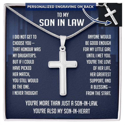 Necklaces Gifts for Son in Law, Personalized Cross Necklace for Son in Law, Fathers Day Christmas Gift for Son in Law