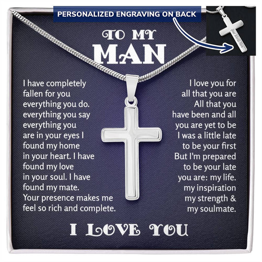 To My Man Cross Necklace, Gifts For Boyfriend From Girlfriend, Gifts For Husband From Wife, Gift For Groom From Bride On Wedding Day, Aniversary Birthday Gift For Him, Valentines Fathers Day Christmas
