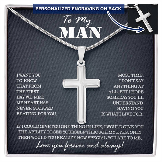To My Man Cross Necklace, Gifts For Boyfriend From Girlfriend, Gifts For Husband From Wife, Gift For Groom From Bride On Wedding Day, Anniversary Birthday Gift For Him, Valentines Fathers Day Christmas