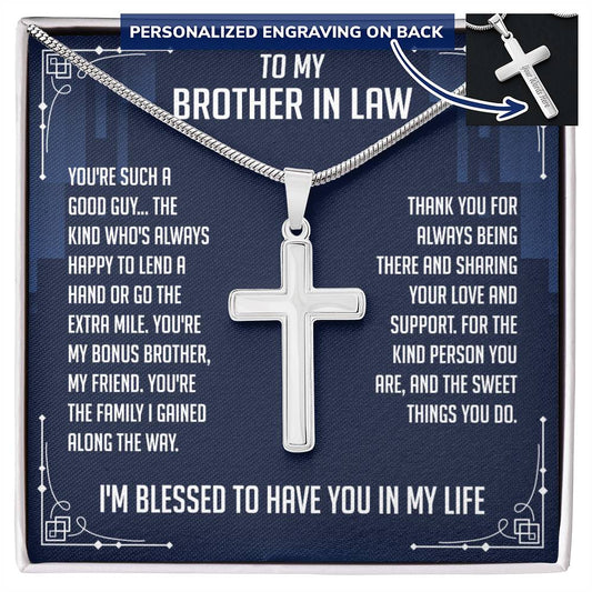 Brother in Law Gifts, Personalized Cross Necklace, Valentine's Gifts for a Brother In Law, Birthday Gift for Brother in Law