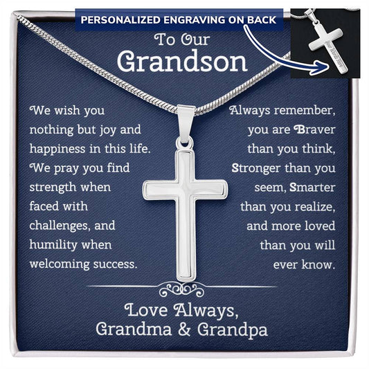 To Our Grandson Gift from Grandma and Grandpa, To Our Grandson Necklace, Personalized Cross Necklace