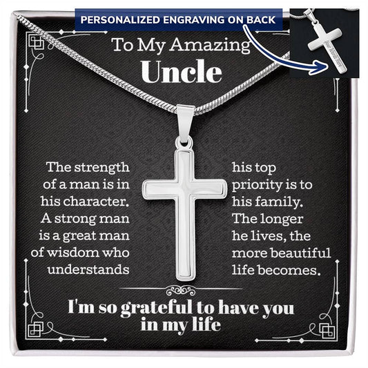 To My Amazing Uncle Personalized Cross Necklace, Gift for Uncle, Cuban Chain Necklace for Uncle, Uncle Gift from Godfather, Uncle Birthday, Uncle Wedding Gift