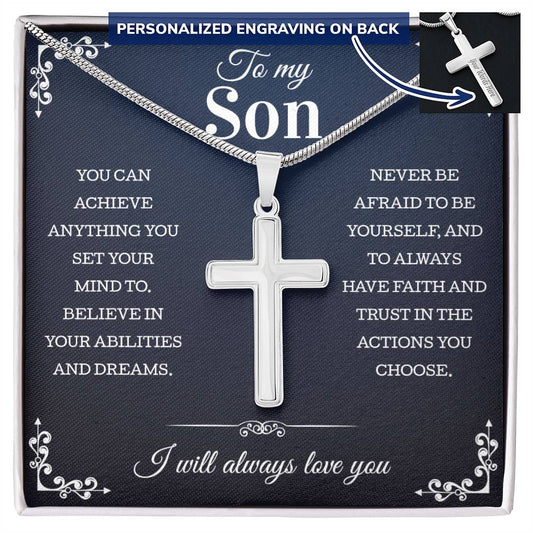 To My Son Cross Necklace Card