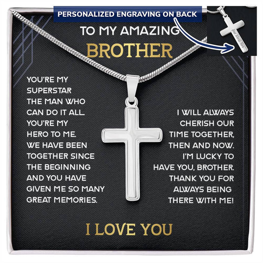 To My Amazing Brother Personalized Cross Necklace