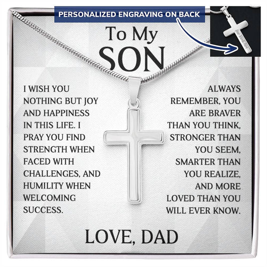 To My Son From Dad, Son Gifts from Mom and Dad, Father and Son Necklace, Birthday Gift For My Son Graduation Christmas Faith Cross Necklace Gift
