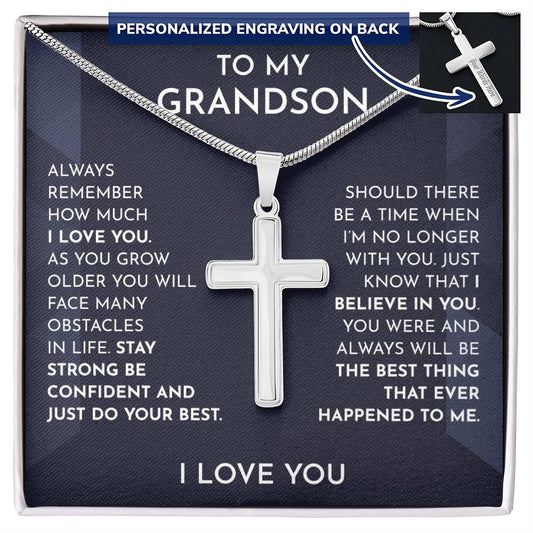 To My Grandson, Always remember how much I love you Personalized Cross Necklace