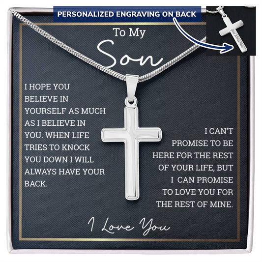 To My Son Gift: Personalized Engraved Cross Necklace - Perfect for Christmas, Birthdays, and Graduations