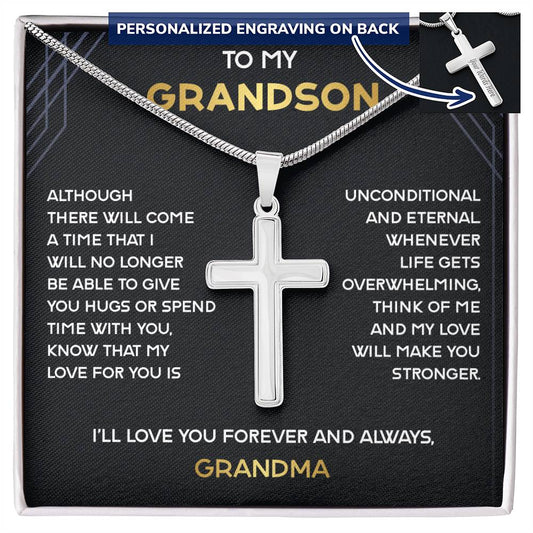 Cross Necklace, Grandson Gifts from Grandpa, Present for Boys, To My Grandson Necklace from Grandpa, Cross Chain with Message Card Gift Box