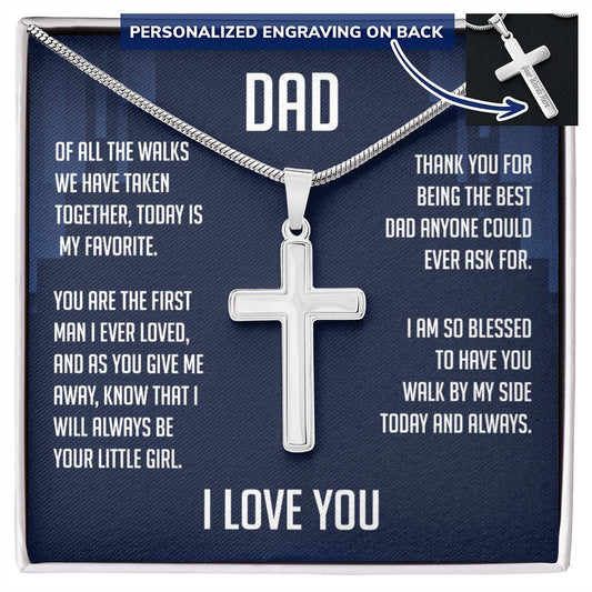Dad Personalized Cross Necklace, To My Dad Cross Necklace With Message Card, Meaningful, Gift Birthday For Dad, From Daughter
