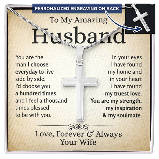 The Man I Choose Everyday | Personalized Cross Necklace | Gifts For Him