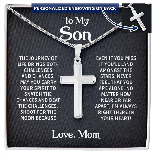 To My Son from Mom necklace, Mother Son necklace, Son Jewelry, Gifts For Son From Mom, Small Cross Necklace For Men Boys, 14K White Gold Stainless Steel Cross, Cross Pendant, Christmas Gift for Son