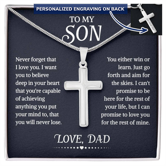 To My Son Personalized Cross Necklace From Dad, Son Gift From Dad, Father And Son Necklace, Christmas Birthday Graduation Jewelry For Son