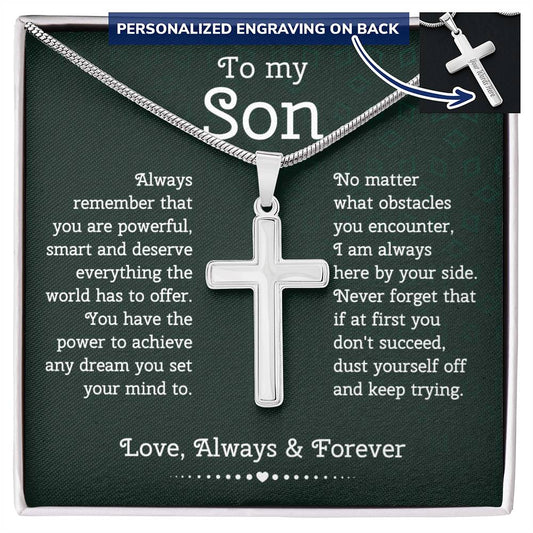 To My Son From Mom, Son Gifts From Mom and Dad, Mother and Son Necklace, Birthday Gift For My Son Graduation Christmas Personalized Cross Necklace