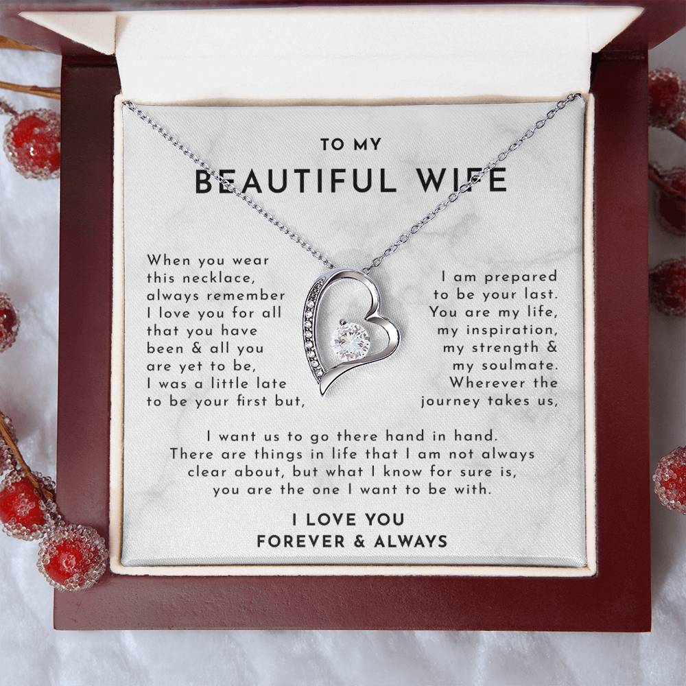 To My Beautiful WifeDelicate Heart Necklace, Wife Gift, Wife Necklace, Mothers Day Gift For Wife, Necklace For Wife From Husband, Gift For My Best Wife Ever, Christmas Gift For Wife, Birthday Gift For Wife With Message Card Necklace
