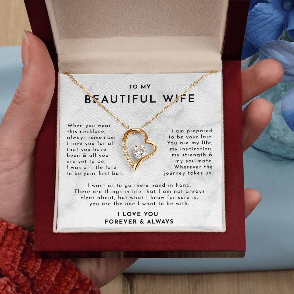 To My Beautiful WifeDelicate Heart Necklace, Wife Gift, Wife Necklace, Mothers Day Gift For Wife, Necklace For Wife From Husband, Gift For My Best Wife Ever, Christmas Gift For Wife, Birthday Gift For Wife With Message Card Necklace