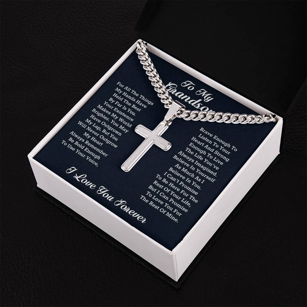 Grandson Gifts from Grandma Cuban Chain Cross Necklace, Grandson Birthday Cards, Birthday Graduation Christmas Back to School Gifts