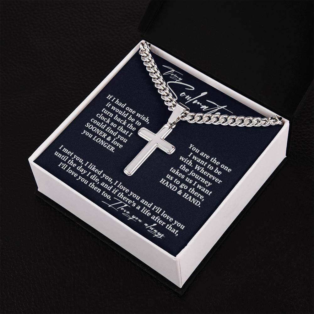To My Soulmate Cuban Chain Cross Necklace • A Perfect Gift for Him From Wife Girlfriend • Anniversary Wedding Valentine's Day Birthday Christmas