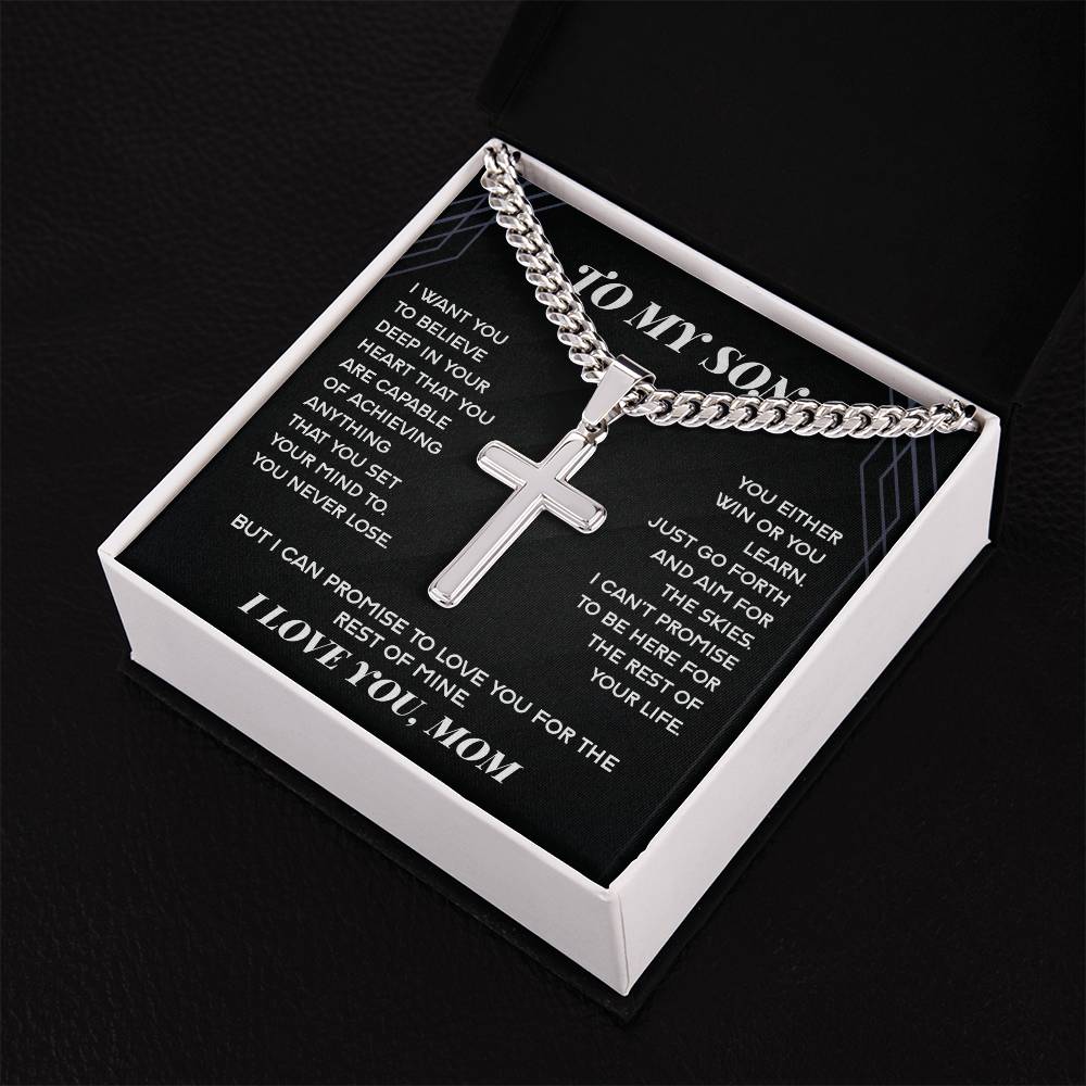 Cross Necklace Cuban Chain for Son from Mom | Birthday Gifts for Son from Mom | To My Son Cross Necklace | Necklace Gift for Son from Mom