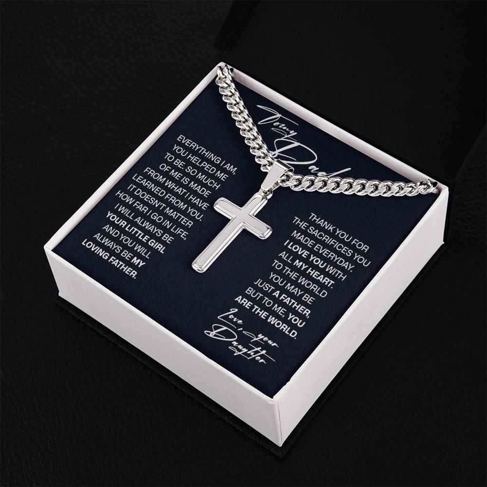 To My Dad Necklace With Message Card, Father's Day Gift Jewelry, Gift Christmas Birthday Necklace, Cuban Chain With Artisan Necklace from Daughter