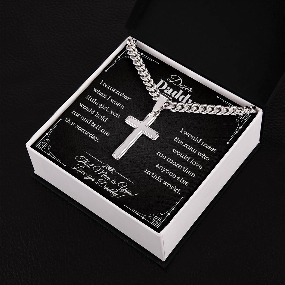 To My Dad Gifts • Father's Day Gift Necklace • Gift Christmas Birthday For Dad Necklace • Cuban Chain With Artisan Cross Necklace