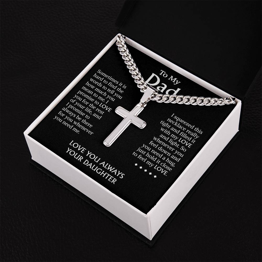 Dad Gifts From Daughter • Father's Day Gift Necklace • Gift Christmas Birthday For Dad Necklace • Cuban Chain With Artisan  Cross Necklace