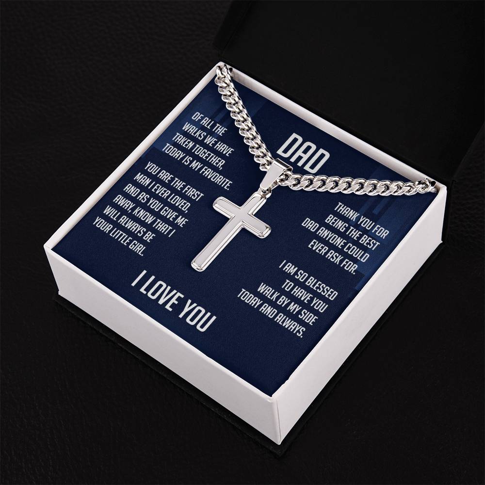 Cuban Chain with Artisan Cross Necklace, To My Dad Cross Necklace With Message Card, Meaningful, Gift Birthday For Dad