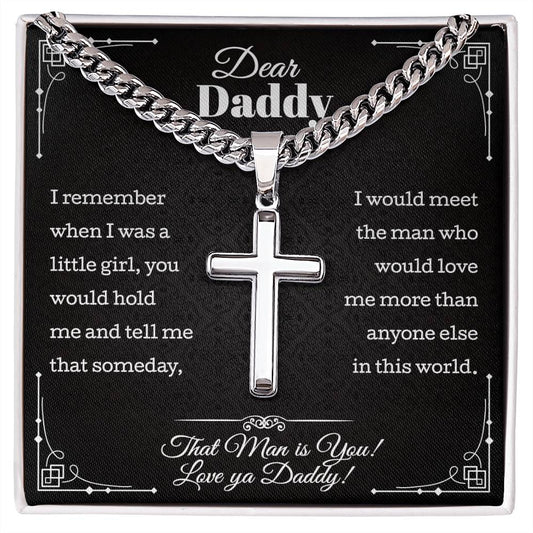 To My Dad Gifts • Father's Day Gift Necklace • Gift Christmas Birthday For Dad Necklace • Cuban Chain With Artisan Cross Necklace