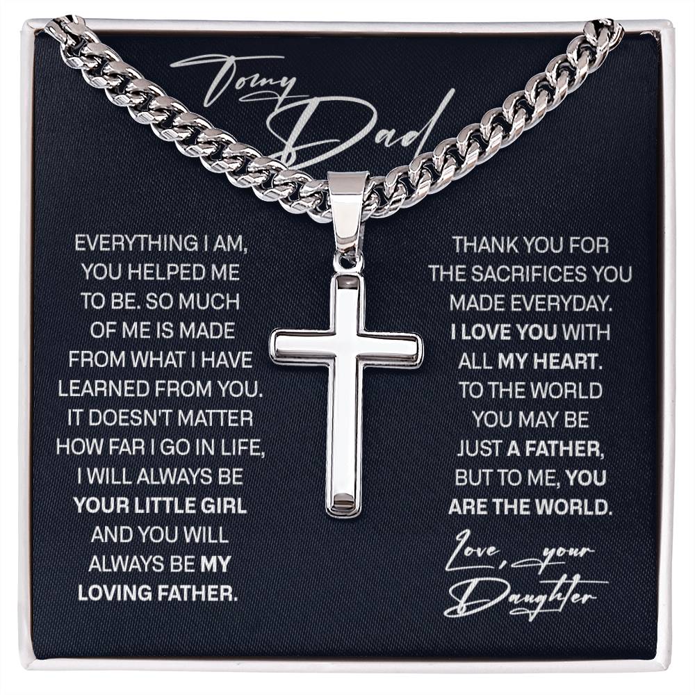 To My Dad Necklace With Message Card, Father's Day Gift Jewelry, Gift Christmas Birthday Necklace, Cuban Chain With Artisan Necklace from Daughter