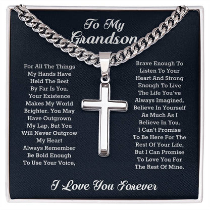 Grandson Gifts from Grandma Cuban Chain Cross Necklace, Grandson Birthday Cards, Birthday Graduation Christmas Back to School Gifts