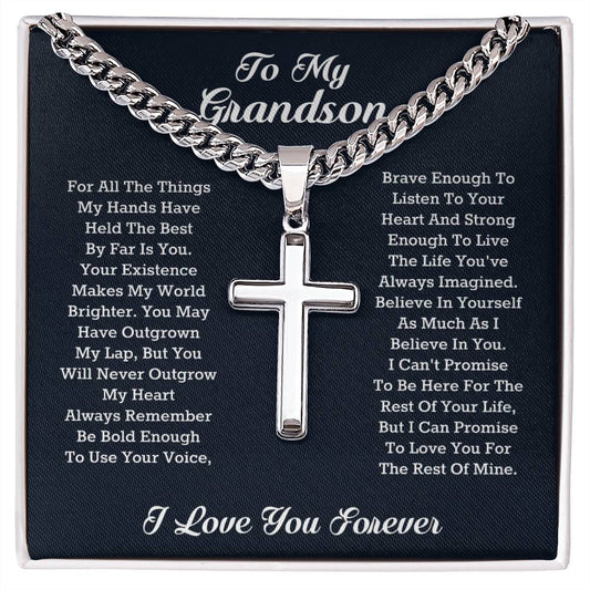 Grandson Gifts from Grandma Cuban Chain Cross Necklace, Grandson Birthday Cards, Birthday Graduation Christmas Back to School Gifts