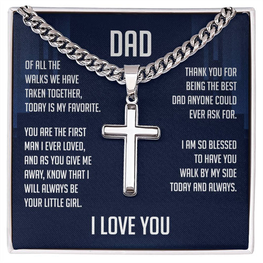 Cuban Chain with Artisan Cross Necklace, To My Dad Cross Necklace With Message Card, Meaningful, Gift Birthday For Dad