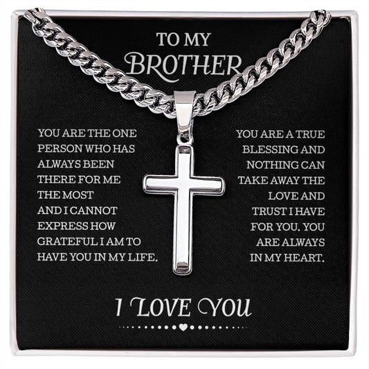 To My Brother Cuban Chain With Artisan Cross Necklace, Unique Gift for Brother from Sister, Birthday Gifts for Brother, Thoughtful Gift for Brother