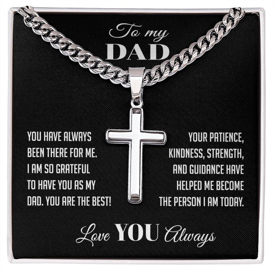 To My Dad Cuban Chain With Artisan Cross Necklace With Message Card, Father's Day Gift Necklace, Gift Christmas Birthday For Dad Necklace