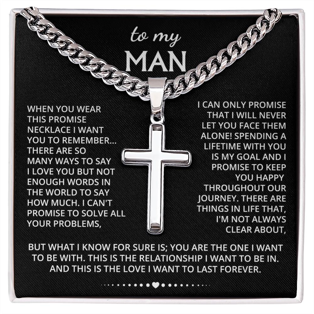 My Man Cuban Chain With Artisan Cross Necklace | Gift For Boyfriend From Girlfriend | Gift For Husband From Wife | Gift For Groom From Bride