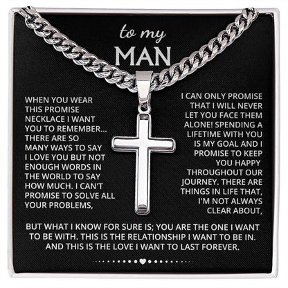 My Man Cuban Chain With Artisan Cross Necklace | Gift For Boyfriend From Girlfriend | Gift For Husband From Wife | Gift For Groom From Bride